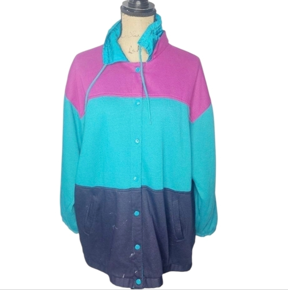 Vintage 90s Color Block Reversible Sweatshirt Windbreaker Jacket